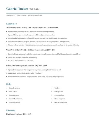 Well Driller Resume