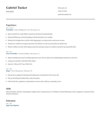 Well Driller Resume