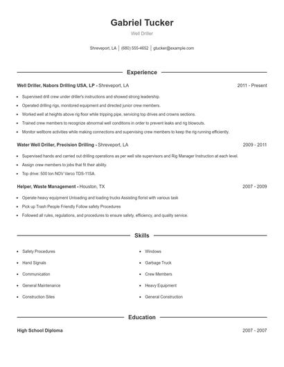 Well Driller Resume