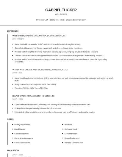 Well Driller Resume