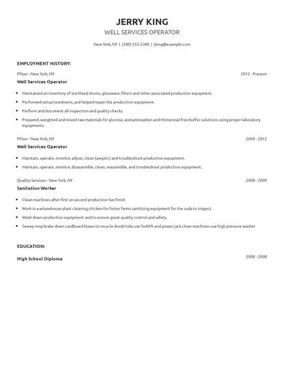 Well Services Operator Resume
