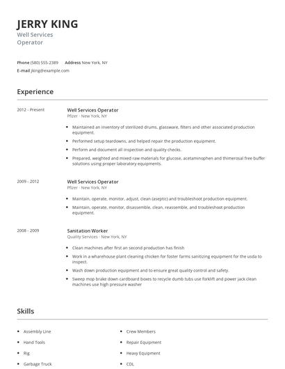 Well Services Operator Resume