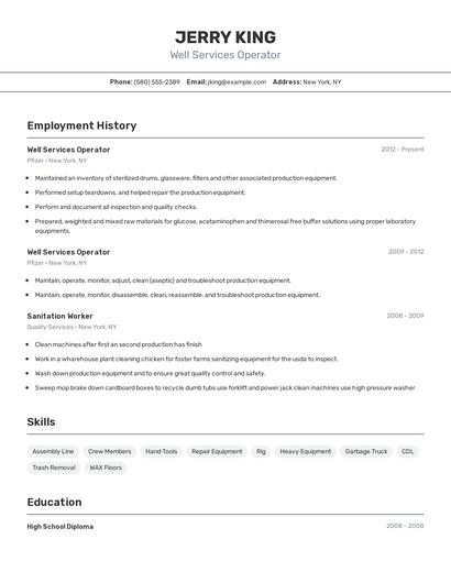 Well Services Operator Resume