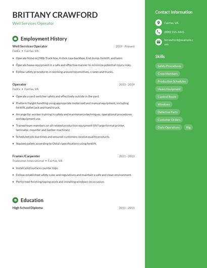 Well Services Operator Resume