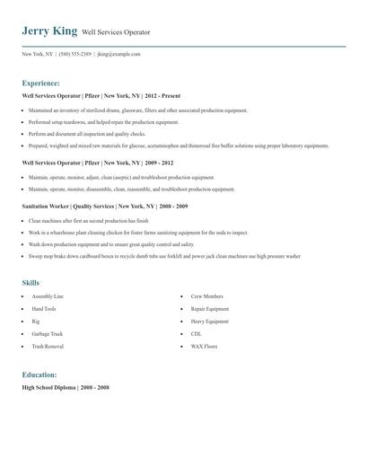 Well Services Operator Resume