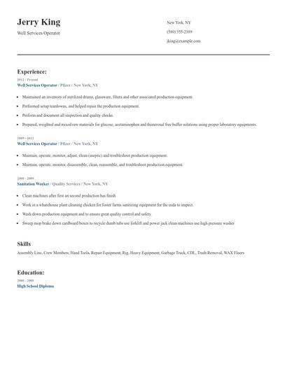 Well Services Operator Resume