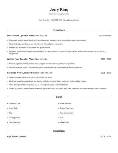 Well Services Operator Resume