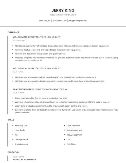 Well Services Operator Resume
