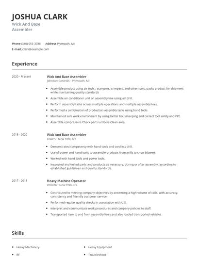 Wick And Base Assembler Resume
