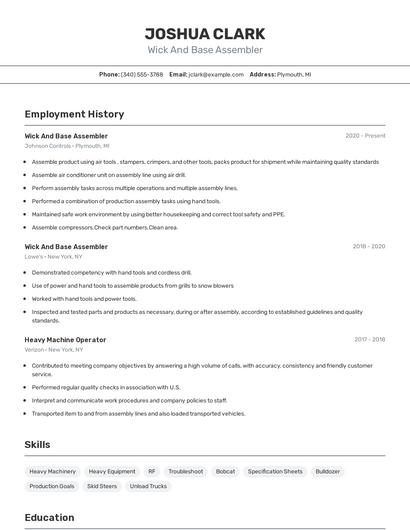 Wick And Base Assembler Resume