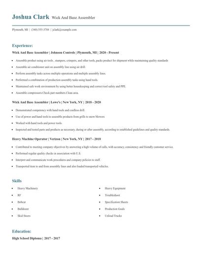 Wick And Base Assembler Resume