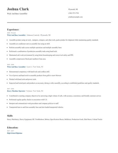 Wick And Base Assembler Resume