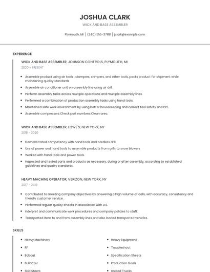Wick And Base Assembler Resume