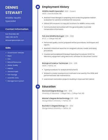 Wildlife Health Specialist Resume