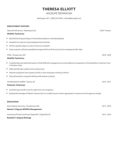 Wildlife Technician Resume