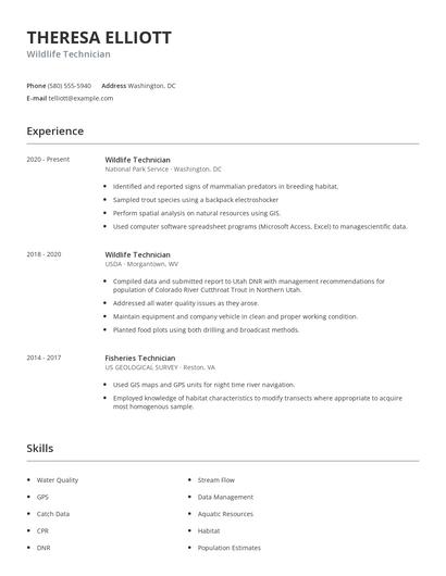 Wildlife Technician Resume