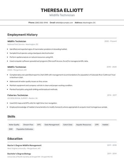 Wildlife Technician Resume