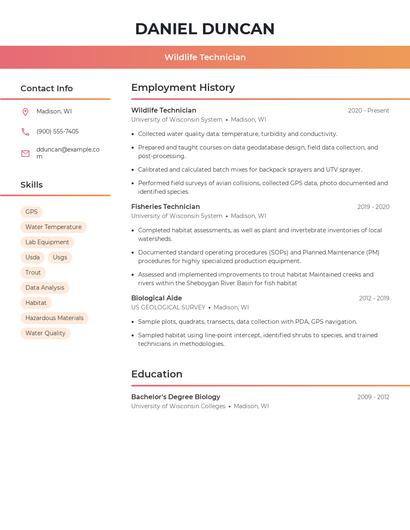 Wildlife Technician Resume