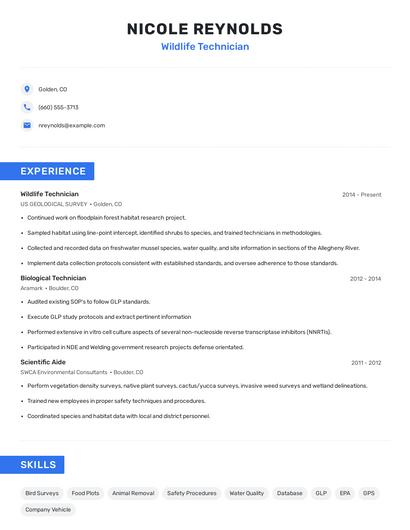 Wildlife Technician Resume
