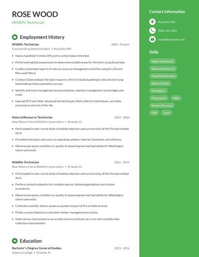 Wildlife Technician Resume