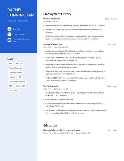Wildlife Technician Resume