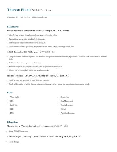 Wildlife Technician Resume