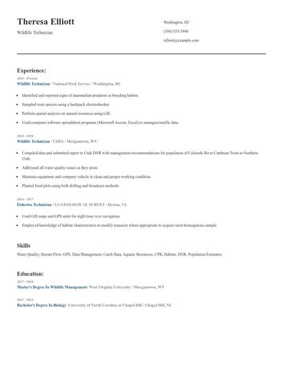 Wildlife Technician Resume