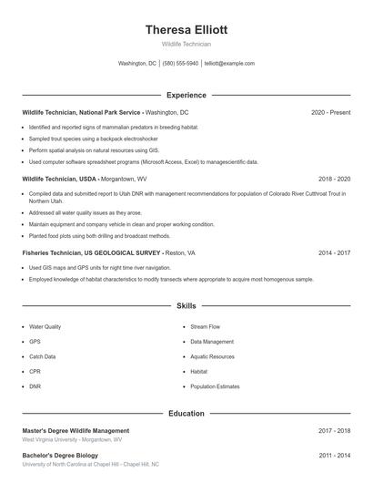 Wildlife Technician Resume