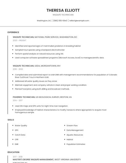 Wildlife Technician Resume