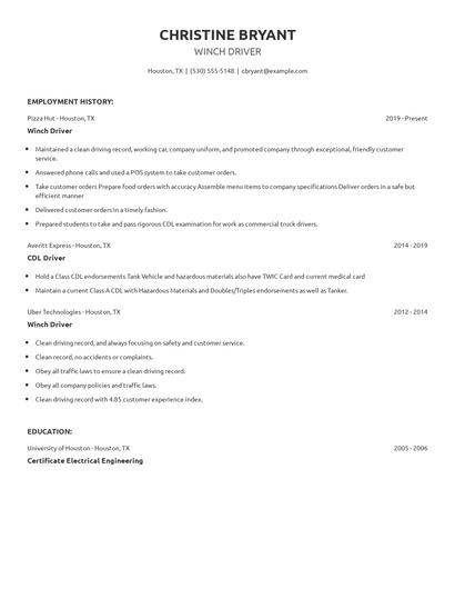 Winch Driver Resume