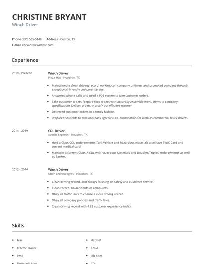 Winch Driver Resume