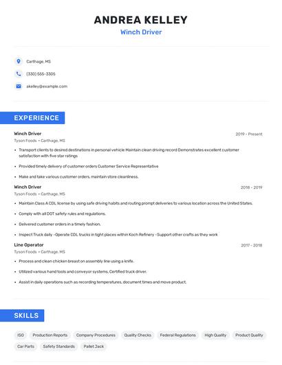 Winch Driver Resume