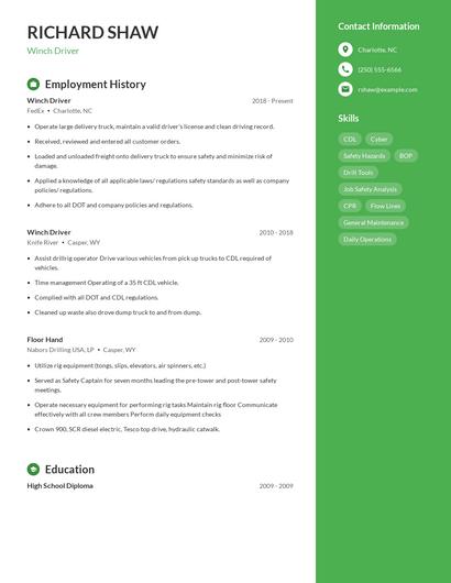 Winch Driver Resume