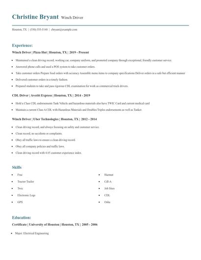 Winch Driver Resume