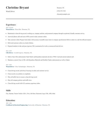 Winch Driver Resume