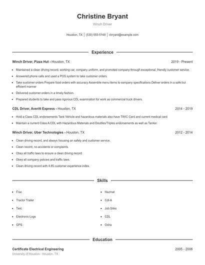 Winch Driver Resume
