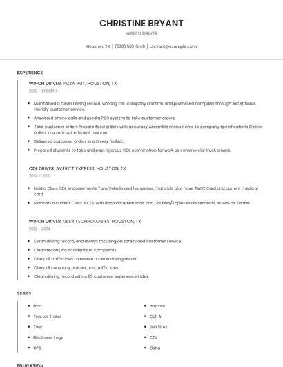 Winch Driver Resume