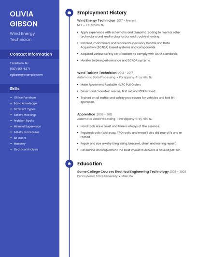 Wind Energy Technician Resume