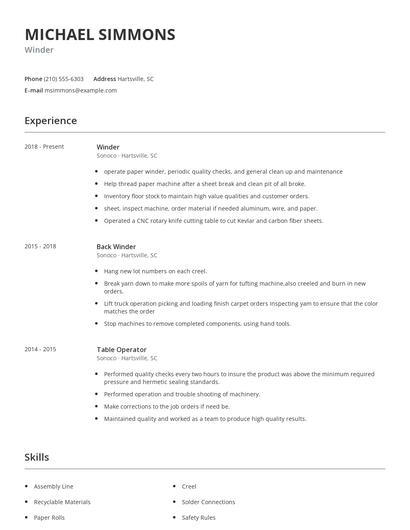 Winder Resume