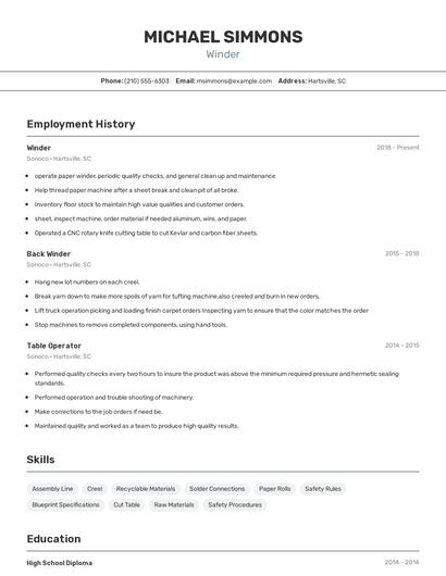 Winder Resume