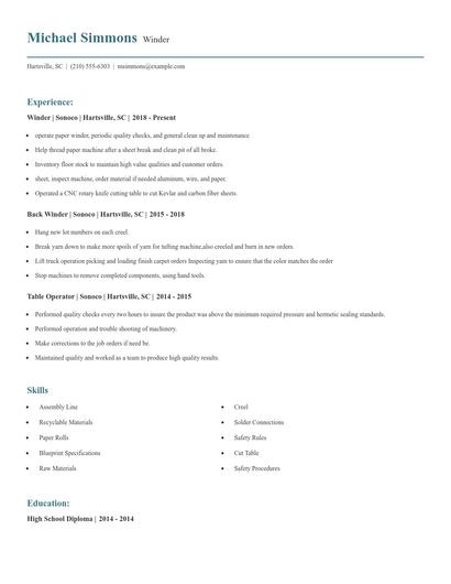 Winder Resume