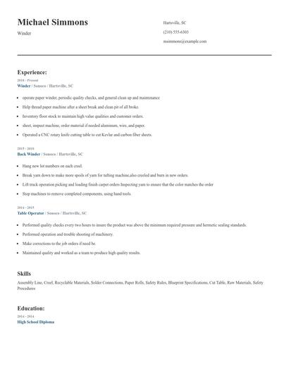 Winder Resume