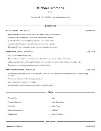 Winder Resume