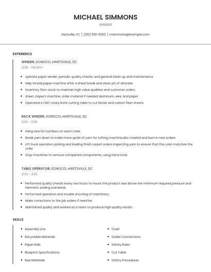Winder Resume