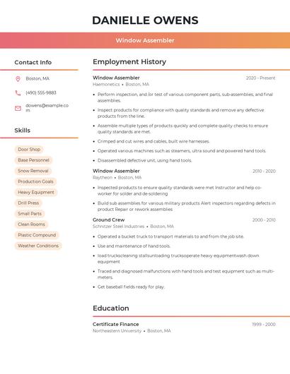 Window Assembler Resume