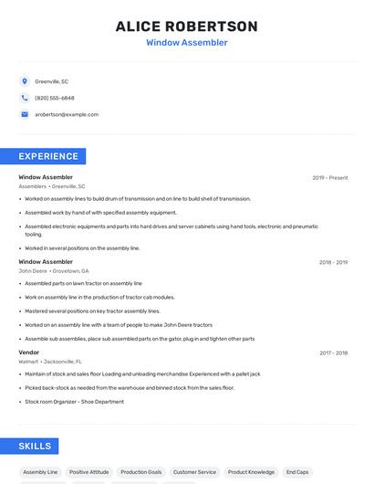Window Assembler Resume
