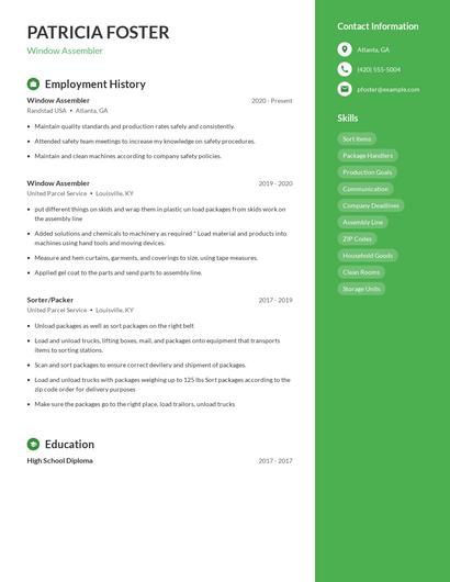 Window Assembler Resume