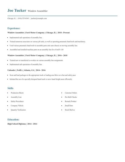 Window Assembler Resume