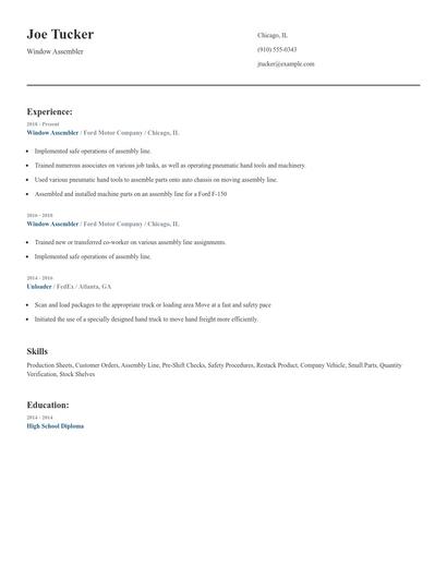 Window Assembler Resume