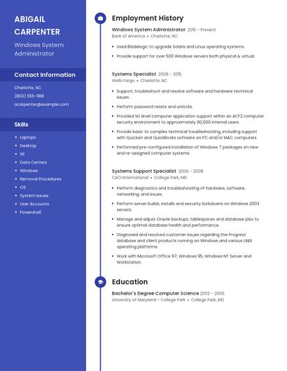 Windows System Administrator Resume